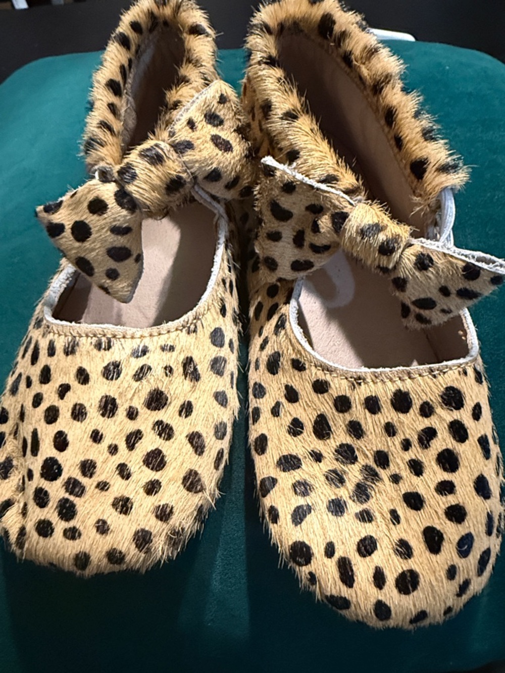 Monkey Feet Leopard Print Bow Flats - Tan & Black real leather